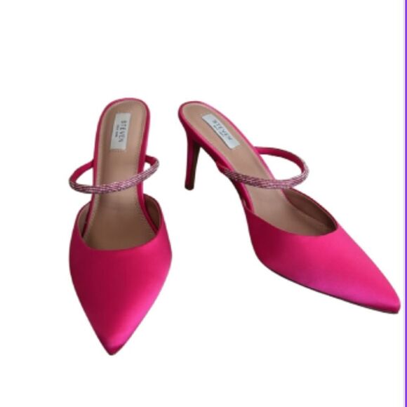 Pink Satin Pointed-Toe Heels with Crystal Straps - Picture 1 of 8